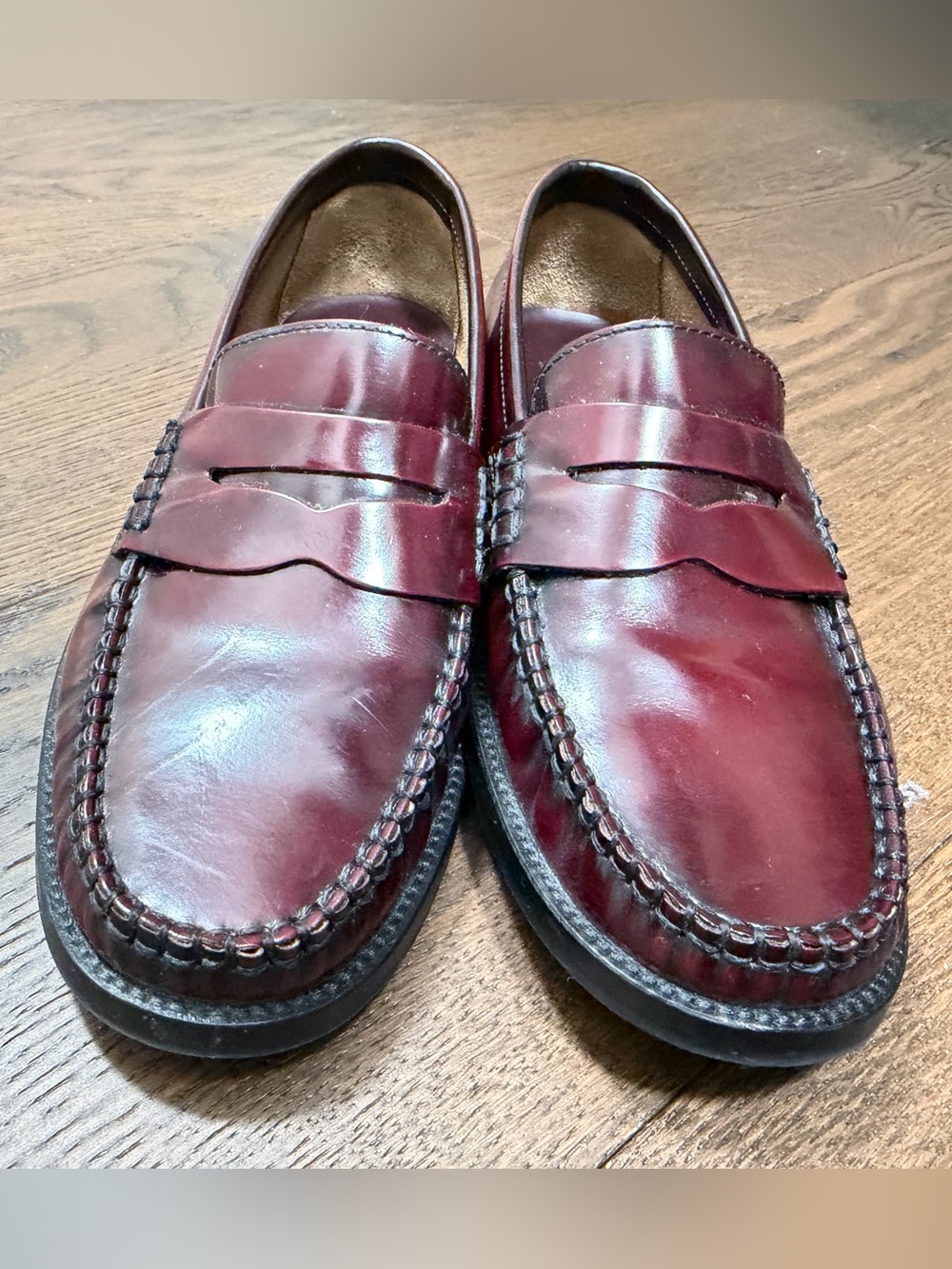 Mango Women's Burgundy Leather Penny Loafers